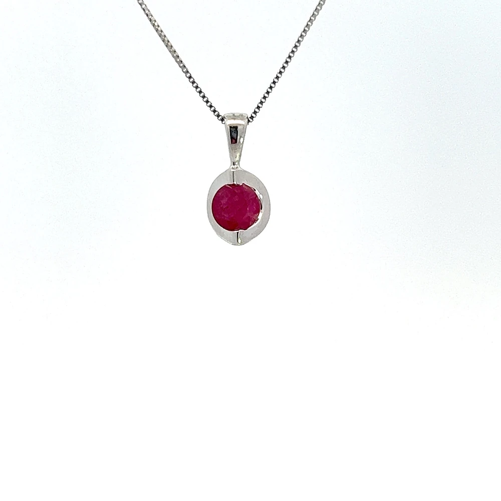 10K White Gold Genuine Ruby Pendant