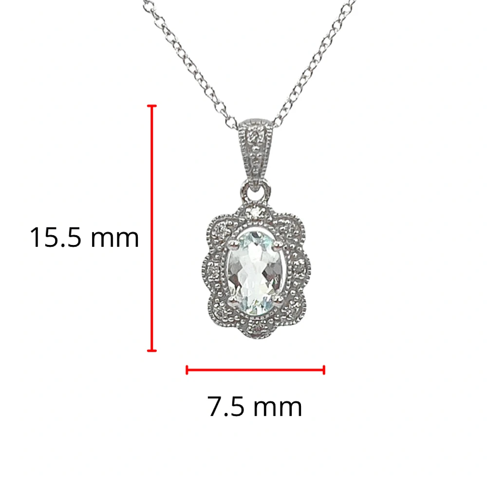 10K White Gold 0.35cttw Aquamarine and 0.039cttw Diamond Pendant - 18"