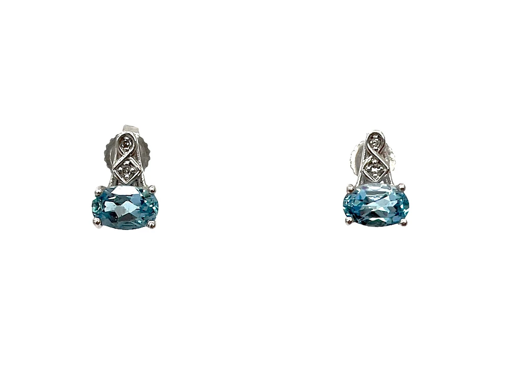 10K White Gold 1.20cttw Genuine Blue Topaz and 0.02cttw Diamond Earrings