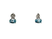 10K White Gold 1.20cttw Genuine Blue Topaz and 0.02cttw Diamond Earrings