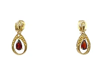 10K Yellow Gold Garnet and Diamond Dangle Earrings with Butterfly Backings