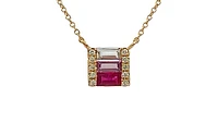 14K Yellow Gold Ruby, Pink Sapphire, White Topaz and Diamond Necklace, 18"