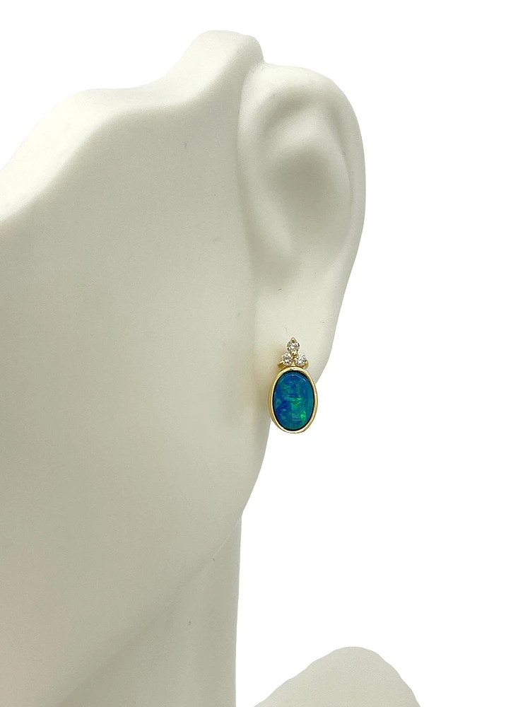 10K Yellow Gold 0.80cttw Australian Doublet Opal and 0.065cttw Diamond Earrings
