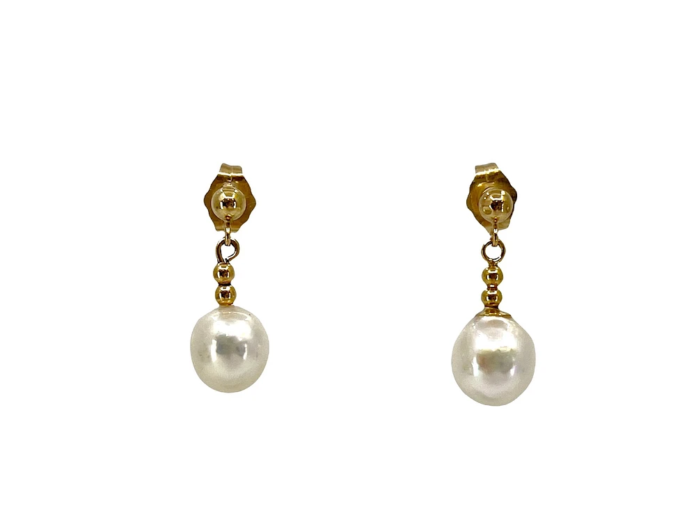 14K Yellow Gold Fresh Water Pearl Earrings