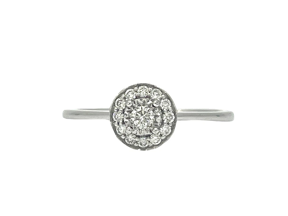 10K White Gold 0.19cttw Diamond Halo Engagement Ring, size 6.5