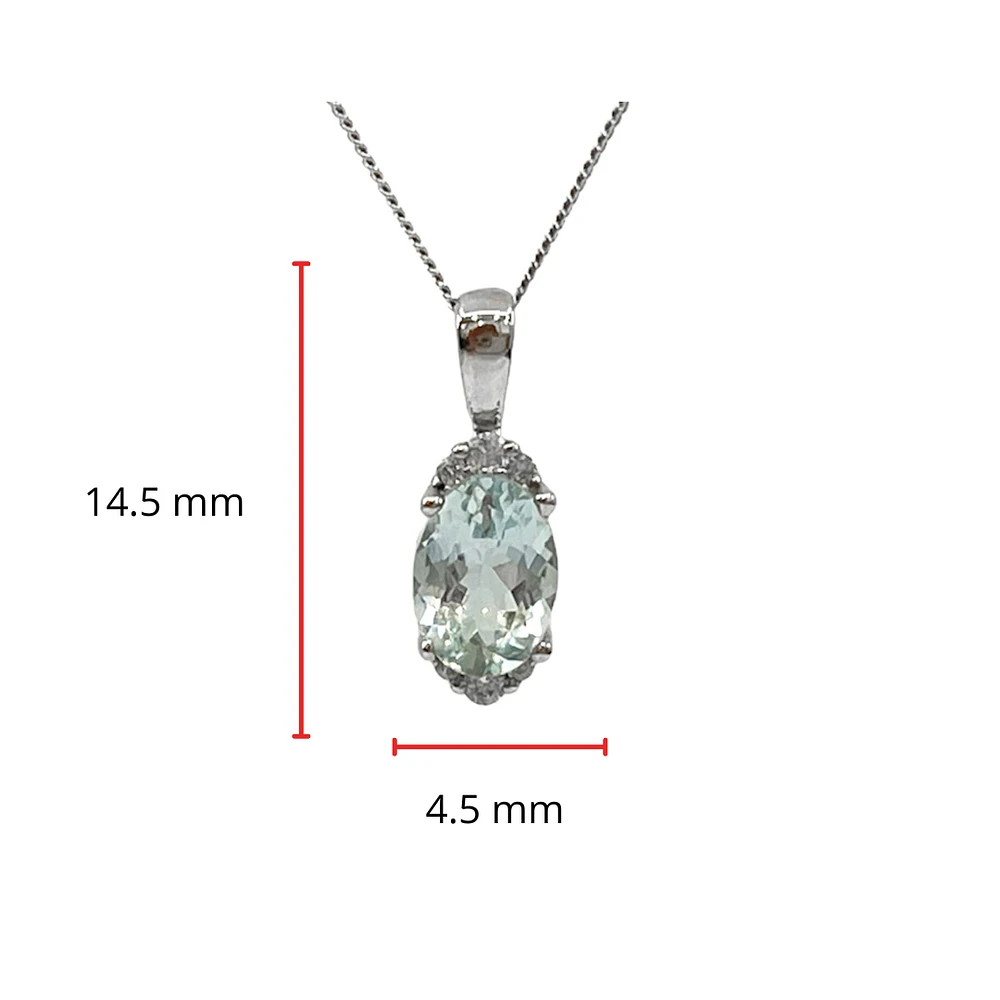 10K White Gold Oval Shape Aquamarine & 0.05cttw Diamond Pendant - 18"