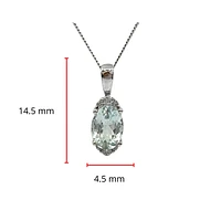 10K White Gold Oval Shape Aquamarine & 0.05cttw Diamond Pendant - 18"