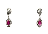 10K White Gold Ruby & 0.065cttw Diamond Earrings