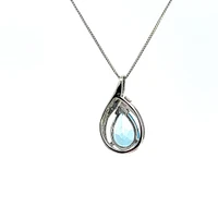 10K White Gold 9x6mm Blue Topaz and 0.015cttw Diamond Necklace - 18 Inches
