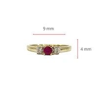 10K Yellow Gold Ruby and Diamond 3 Stone Ring - Size 6