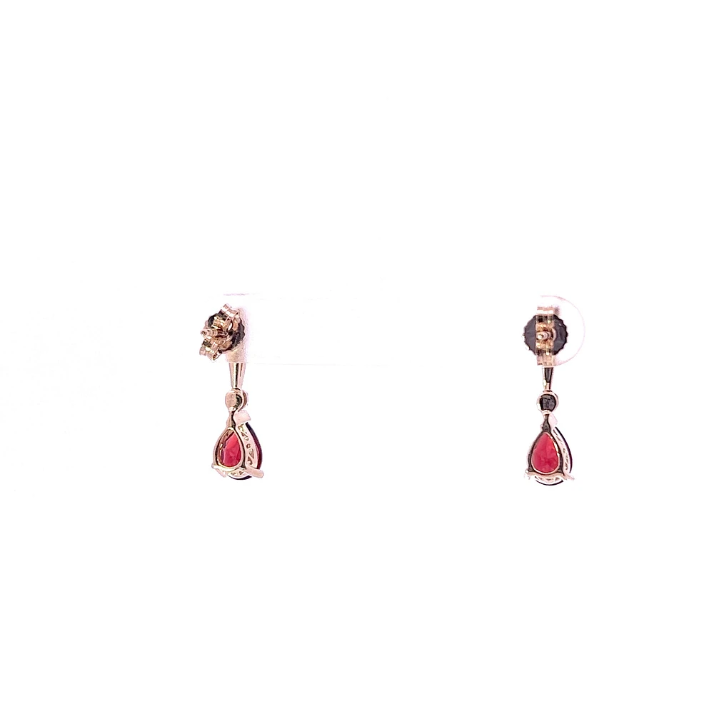10K Yellow Gold Genuine Garnet & 0.025cttw Diamond Earrings