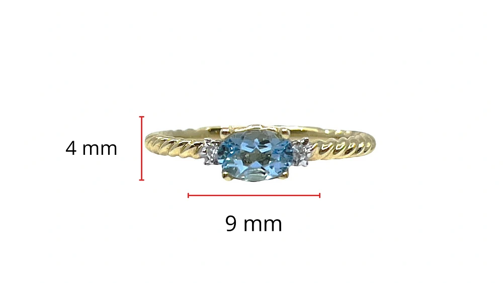 10K Yellow Gold 0.40cttw Genuine Oval Cut Aquamarine & 0.02cttw Diamond Ring, size 6.5