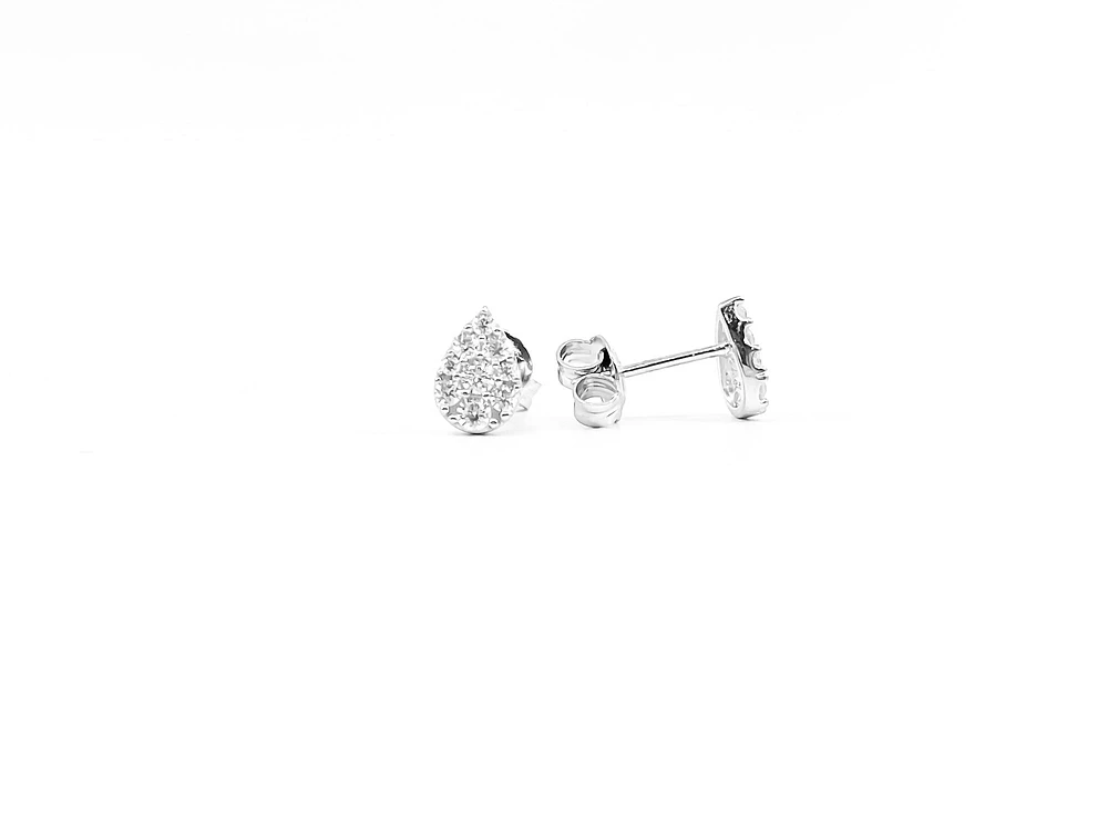 925 Sterling Silver Cubic Zirconia Cluster Tear Drop Studs - 8.4mm x 5.7mm
