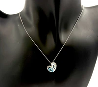10K White Gold 7x5mm Blue Topaz, 7x5mm Aquamarine and 0.006cttw Diamond Pendant