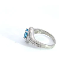 925 Sterling Silver Blue Topaz & Diamond Ring - 4.5