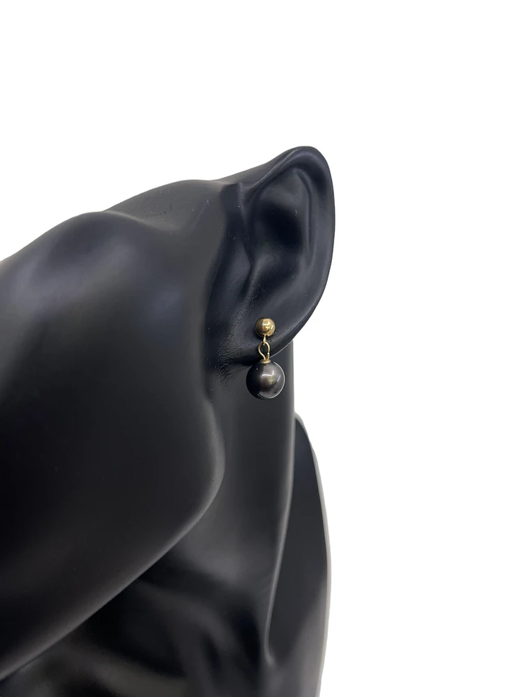 14K Yellow Gold Tahitian Pearl Drop Earrings