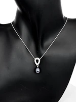 Silver Fresh Water Black Pearl & Cubic Zirconia Necklace 18"