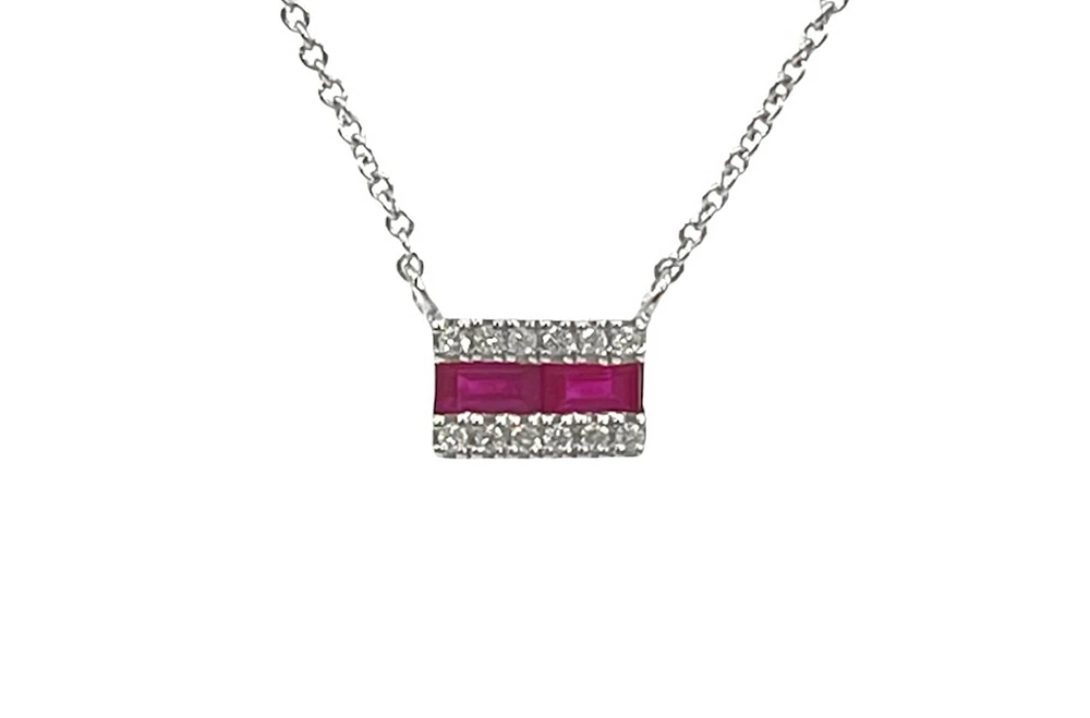 14K White Gold Ruby and Diamond Necklace, 18"