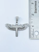 Angel Wings Cross Sterling Silver Charm w /CZ