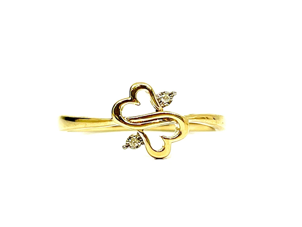 10K Yellow Gold 0.01cttw Diamond Double Heart Ring, size 6.5