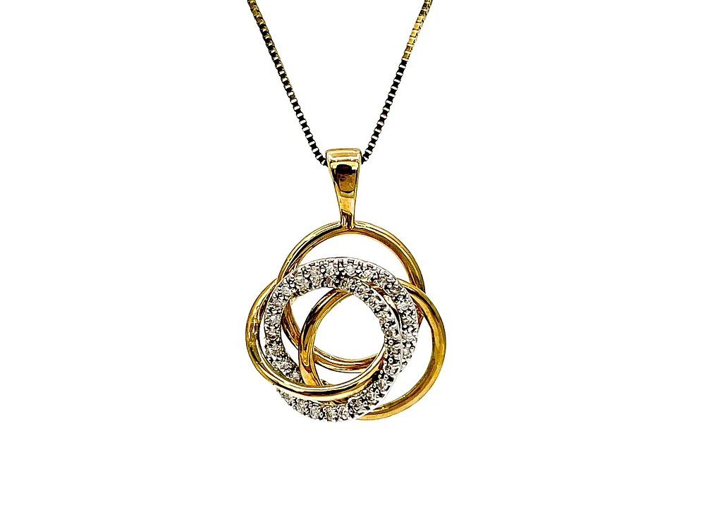 10K Two Tone Yellow and White Gold 0.18cttw Diamond Pendant, 18"