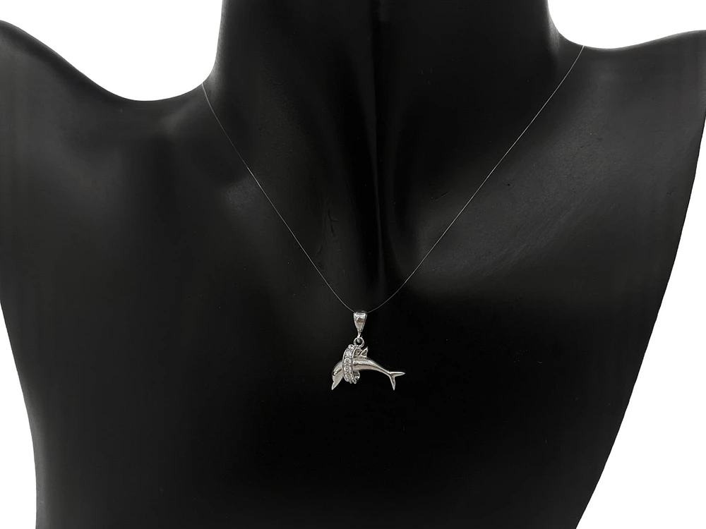 10K White Gold Dolphin Cubic Zirconia Charm - 19mm x 16mm