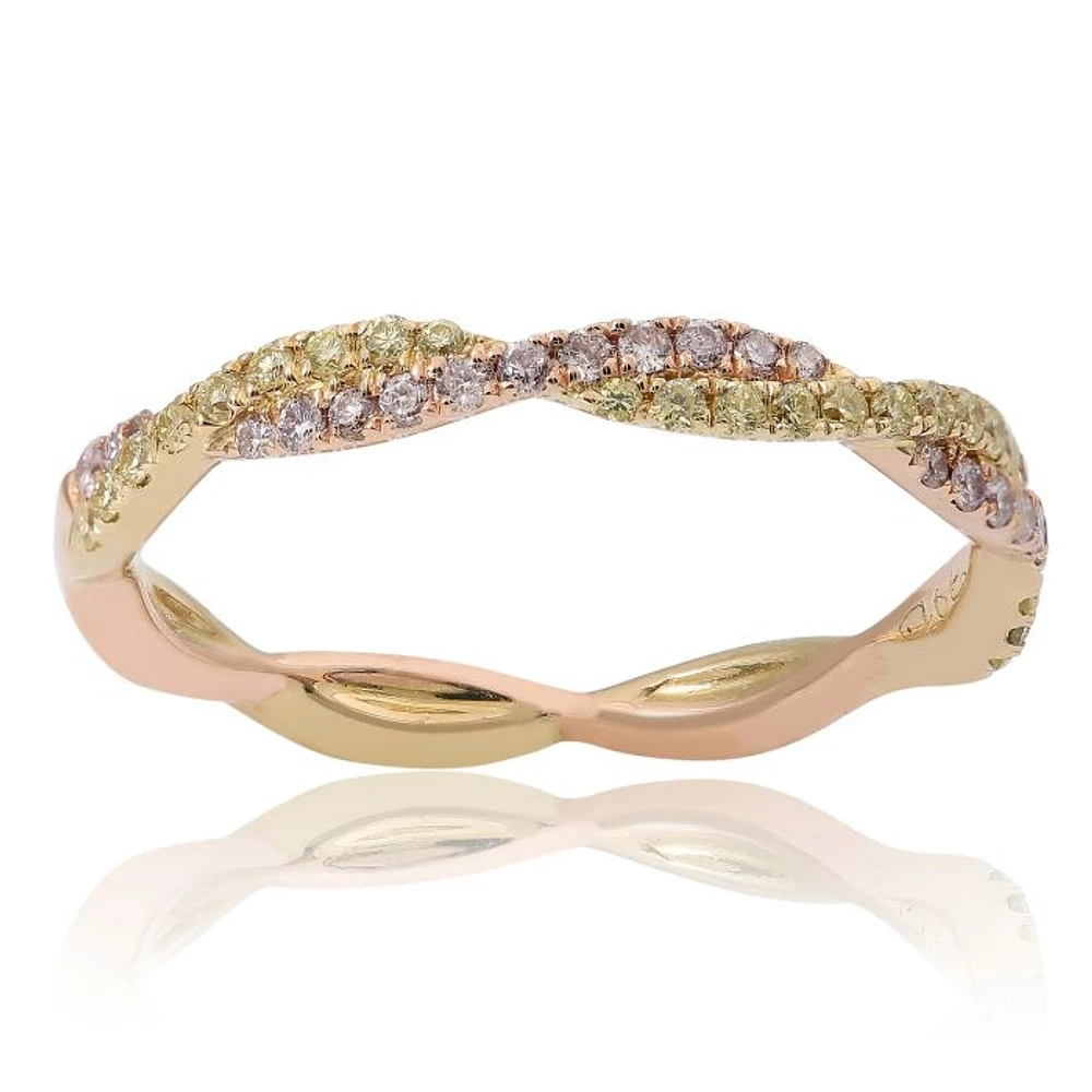 14K Yellow & Rose Gold Wavy Natural Fancy Yellow & Natural Fancy Pink Diamond Band