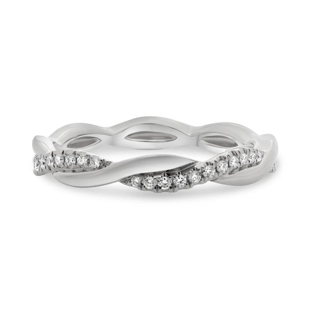 14K White, Yellow or Rose Gold 0.11cttw Diamond Twisted Pave Ring - 14K White Gold