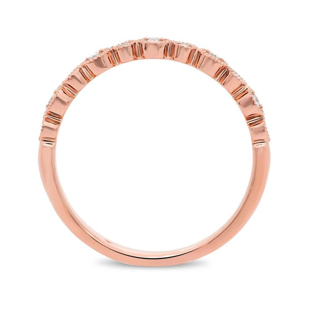 14K White, Yellow or Rose Gold 0.09cttw Diamond Milgrain Band - 14K White Gold