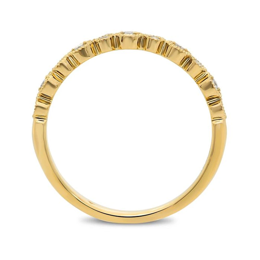 14K White, Yellow or Rose Gold 0.09cttw Diamond Milgrain Band - 14K White Gold