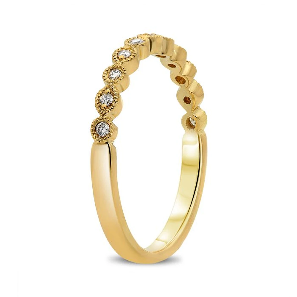 14K White, Yellow or Rose Gold 0.09cttw Diamond Milgrain Band - 14K White Gold