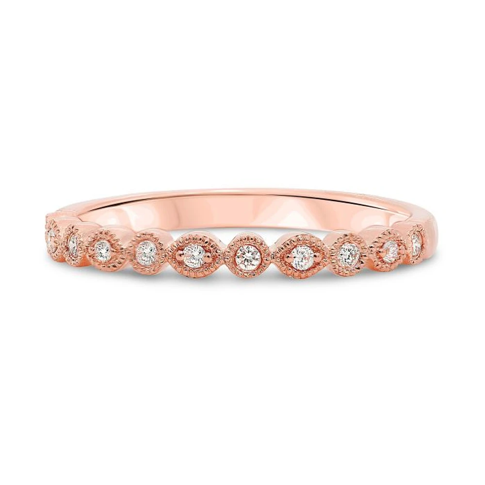 14K White, Yellow or Rose Gold 0.09cttw Diamond Milgrain Band - 14K White Gold