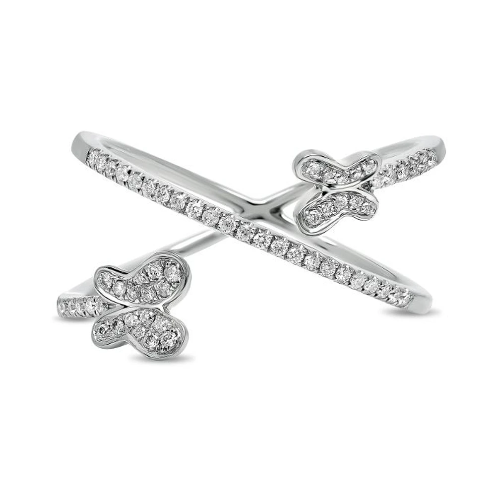 14K White, Yellow or Rose Gold 0.20cttw Diamond Butterfly Ring - 14K White Gold