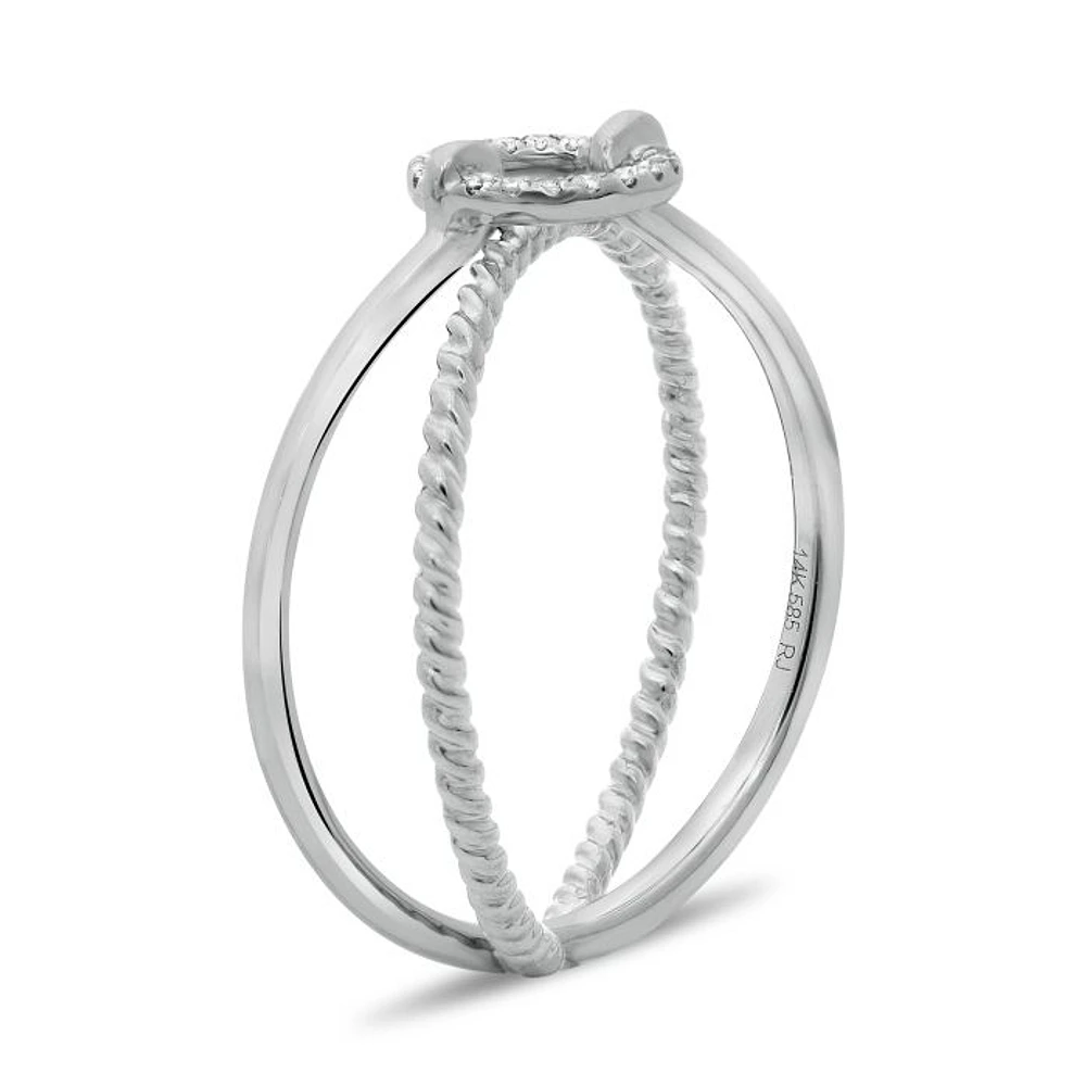 14K Two Tone Textured Diamond Ring - 14K 2 Tone