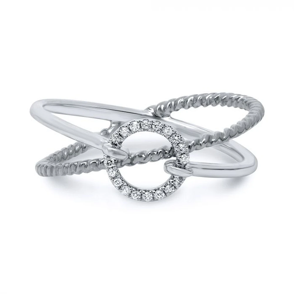 14K Two Tone Textured Diamond Ring - 14K 2 Tone