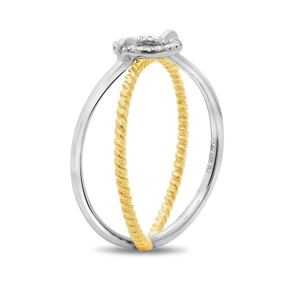 14K Two Tone Textured Diamond Ring - 14K 2 Tone