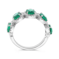 14K White Gold 1.03cttw Oval Cut Emeralds and 0.23cttw Diamond Ring - Size 7