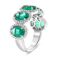 14K White Gold 1.03cttw Oval Cut Emeralds and 0.23cttw Diamond Ring - Size 7
