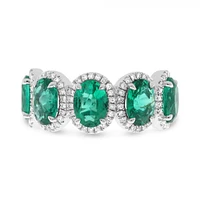 14K White Gold 1.03cttw Oval Cut Emeralds and 0.23cttw Diamond Ring - Size 7