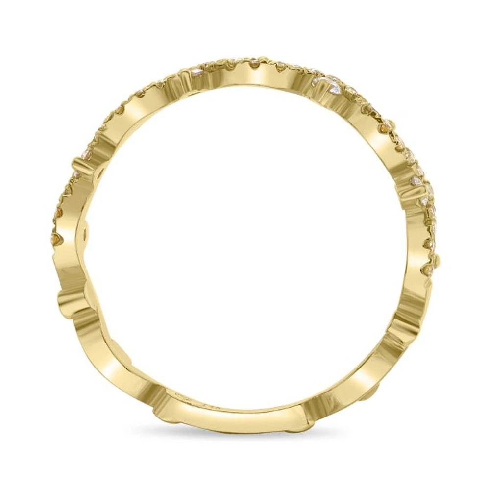 14K Yellow Gold Wavy Natural Fancy Yellow & White Diamond Band