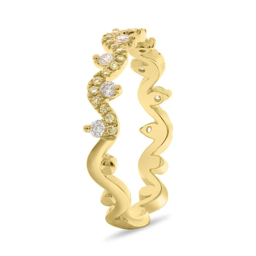 14K Yellow Gold Wavy Natural Fancy Yellow & White Diamond Band