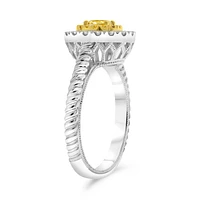 18K 2 Tone Gold Oval Cut Natural Fancy Yellow and White Diamond Braided Shank Cluster Ring