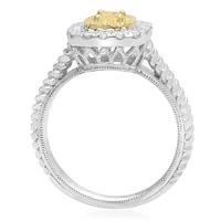 18K 2 Tone Gold Cushion Cut Natural Fancy Yellow and White Diamond Braided Shank Cluster Ring - 4.5