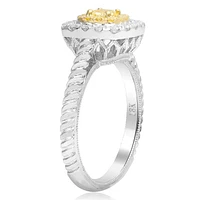 18K 2 Tone Gold Cushion Cut Natural Fancy Yellow and White Diamond Braided Shank Cluster Ring - 4.5