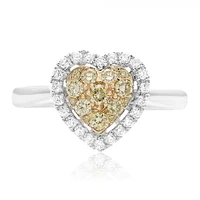 18K 2 Tone Gold Heart-shaped Natural Fancy Yellow and White Diamond Cluster Ring
