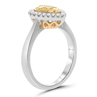 18K 2 Tone Gold Pear-shaped Natural Fancy Yellow and White Diamond Cluster Ring - 4.5