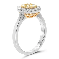 18K 2 Tone Gold Oval-shaped Natural Fancy Yellow and White Diamond Cluster Ring
