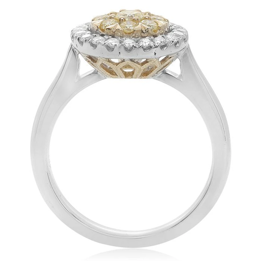 18K 2 Tone Gold Round-shaped Natural Fancy Yellow and White Diamond Cluster Ring