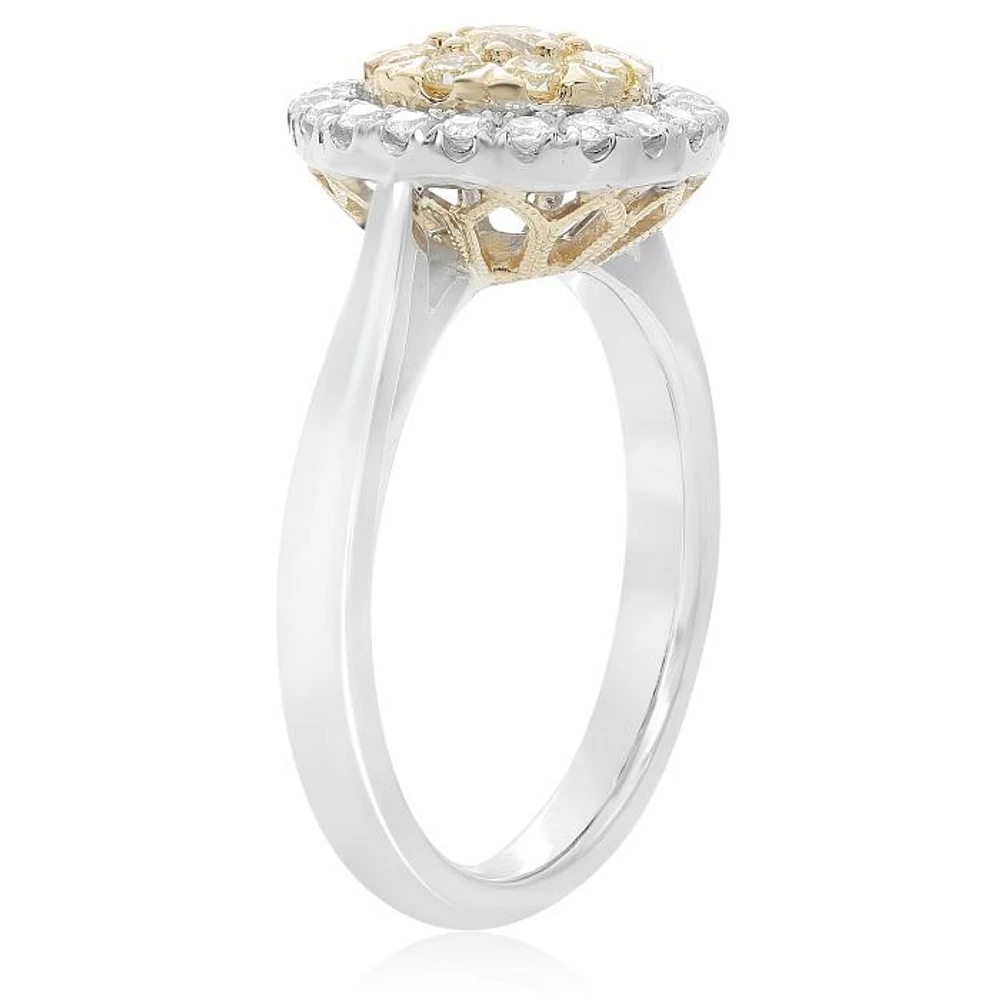 18K 2 Tone Gold Round-shaped Natural Fancy Yellow and White Diamond Cluster Ring