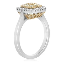 18K 2 Tone Gold Princess Cut / Square-shaped Natural Fancy Yellow and White Diamond Cluster Ring